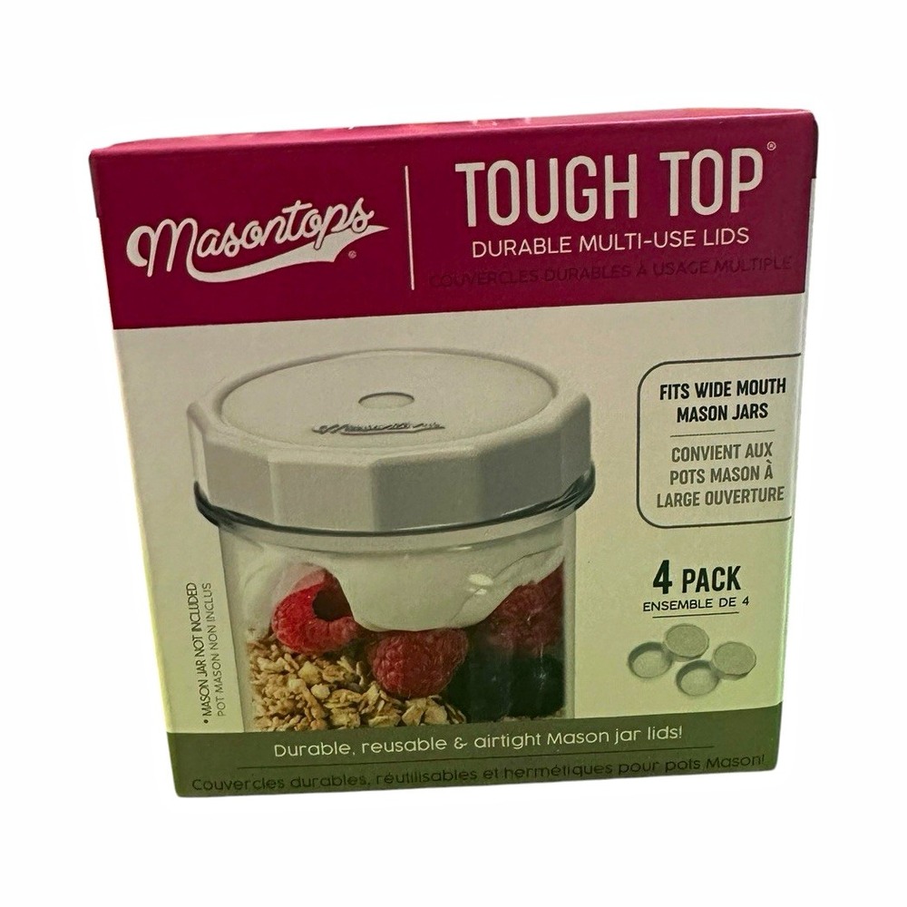 Masontops Tough Top Wide Mouth Mason Jar Lids White 4pk Airtight Leakproof